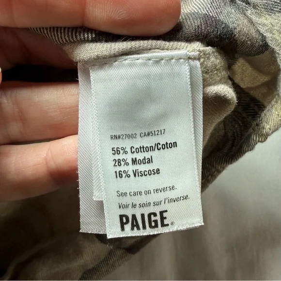 Paige Mens Cotton Everett Plaid Collared Long Sleeve Buttoned-Down Tan Size S - Picture 6 of 8